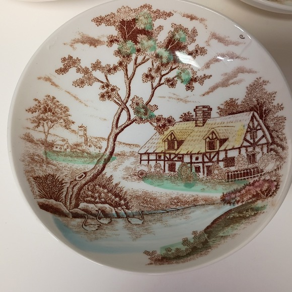 Colonial Village Handpainted Japan 1930's Saucer Set of 3 Decorative Bowls - Picture 2 of 5